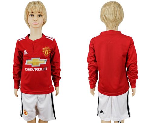 Manchester United Blank Home Long Sleeves Kid Soccer Club Jersey
